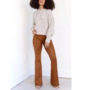 Spanx Women's XLarge Rich Caramel Faux Suede High Rise Pull-On Flare Pants 34"
